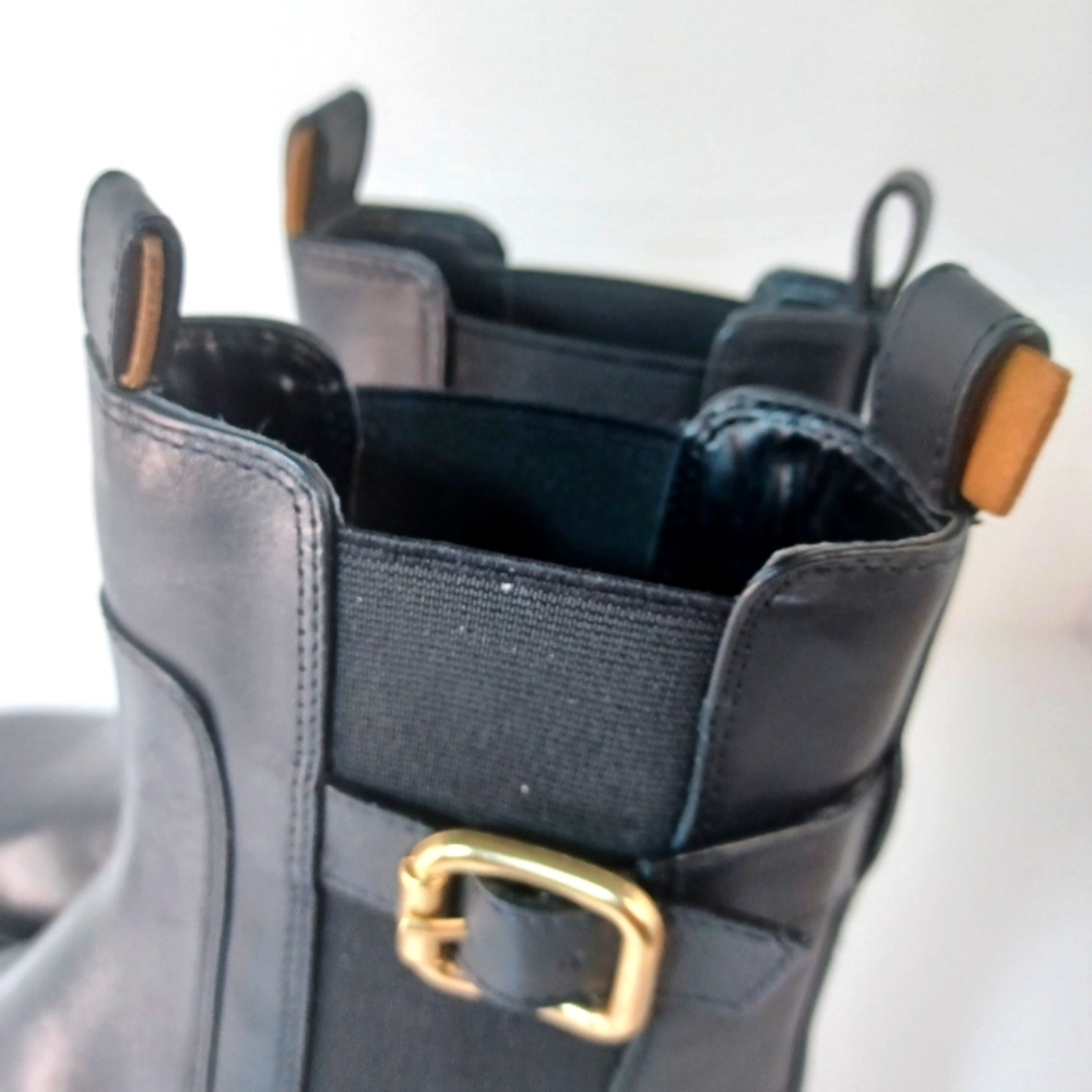 ZARA black leather buckle ankle boots size 7.5 - Picture 5 of 11